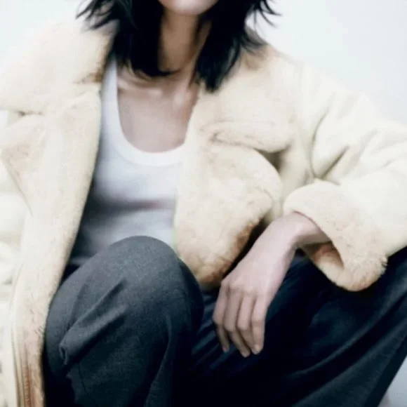 ZARA Women's Faux Suede Double Faced Long Jacket(Ecru, US L/EUR L) - Picture 8 of 16